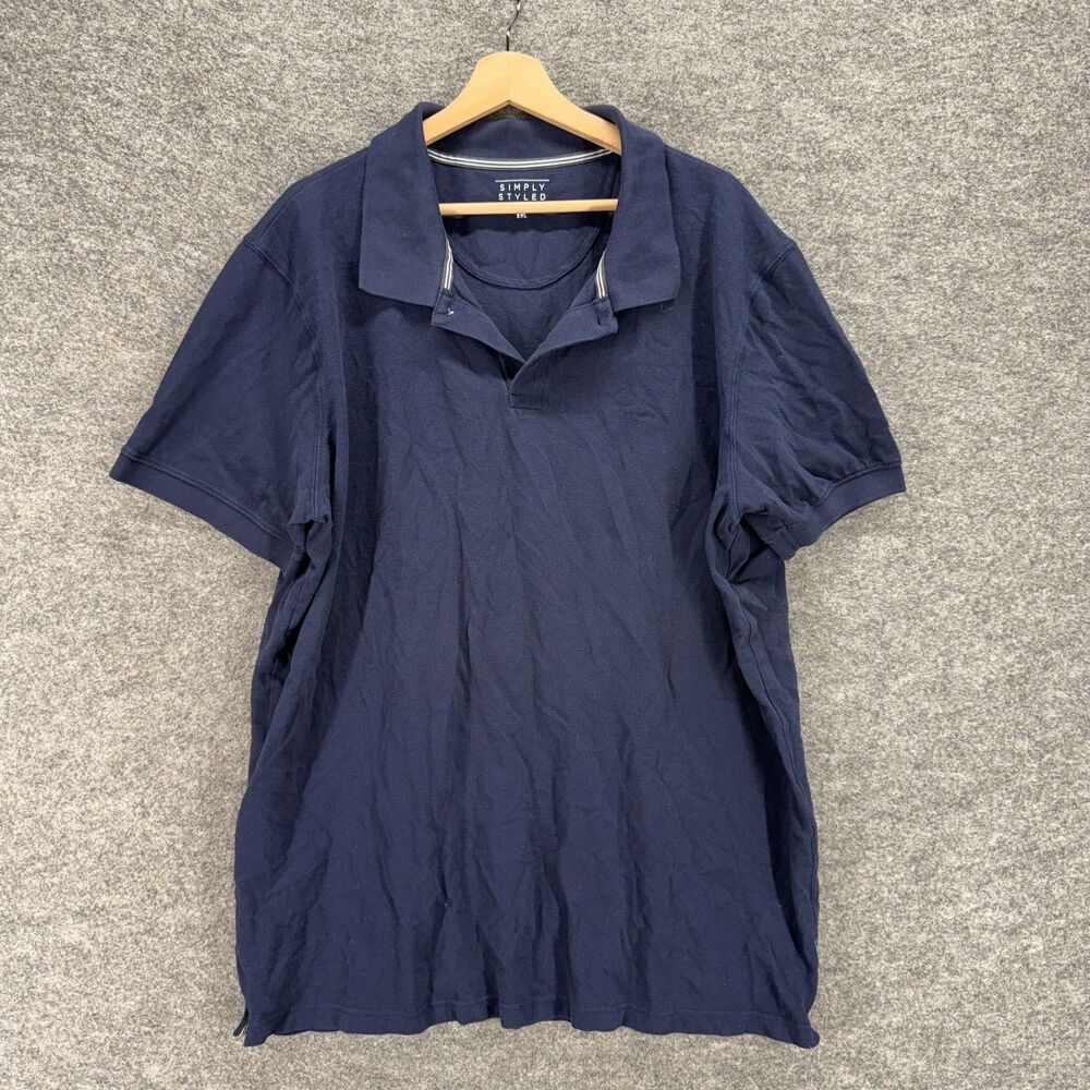 Simply Styled Polo Shirt Men 2XL Blue Collared Short Sleeve Regular Fit Solid